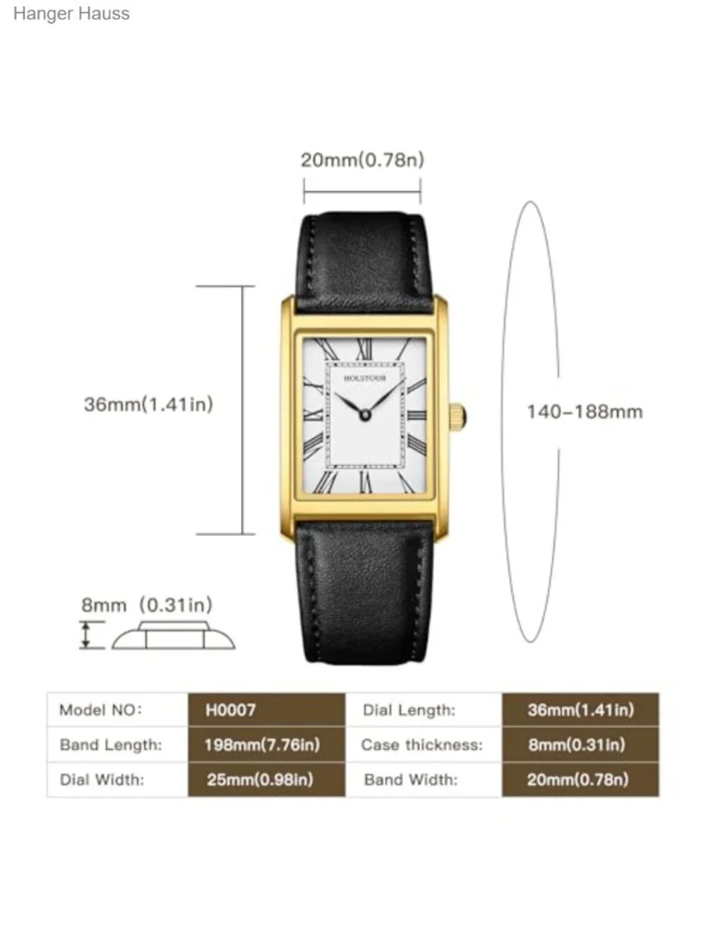 Leather Rectangle Analog Quartz Wrist Watch for Men Business Minimalism